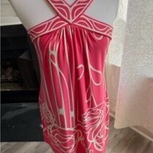 BCBGMaxAzria Medium Pink and White Halter Mini Dress Floral Dress